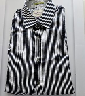 Ted Baker London Archive Men's Blue Striped French Cuff Button-Up Shirt Size 16